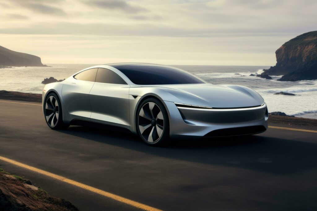 3d rendering of a brand less generic concept car in the beach a cutting edge electric car embodying the future ai generated free photo