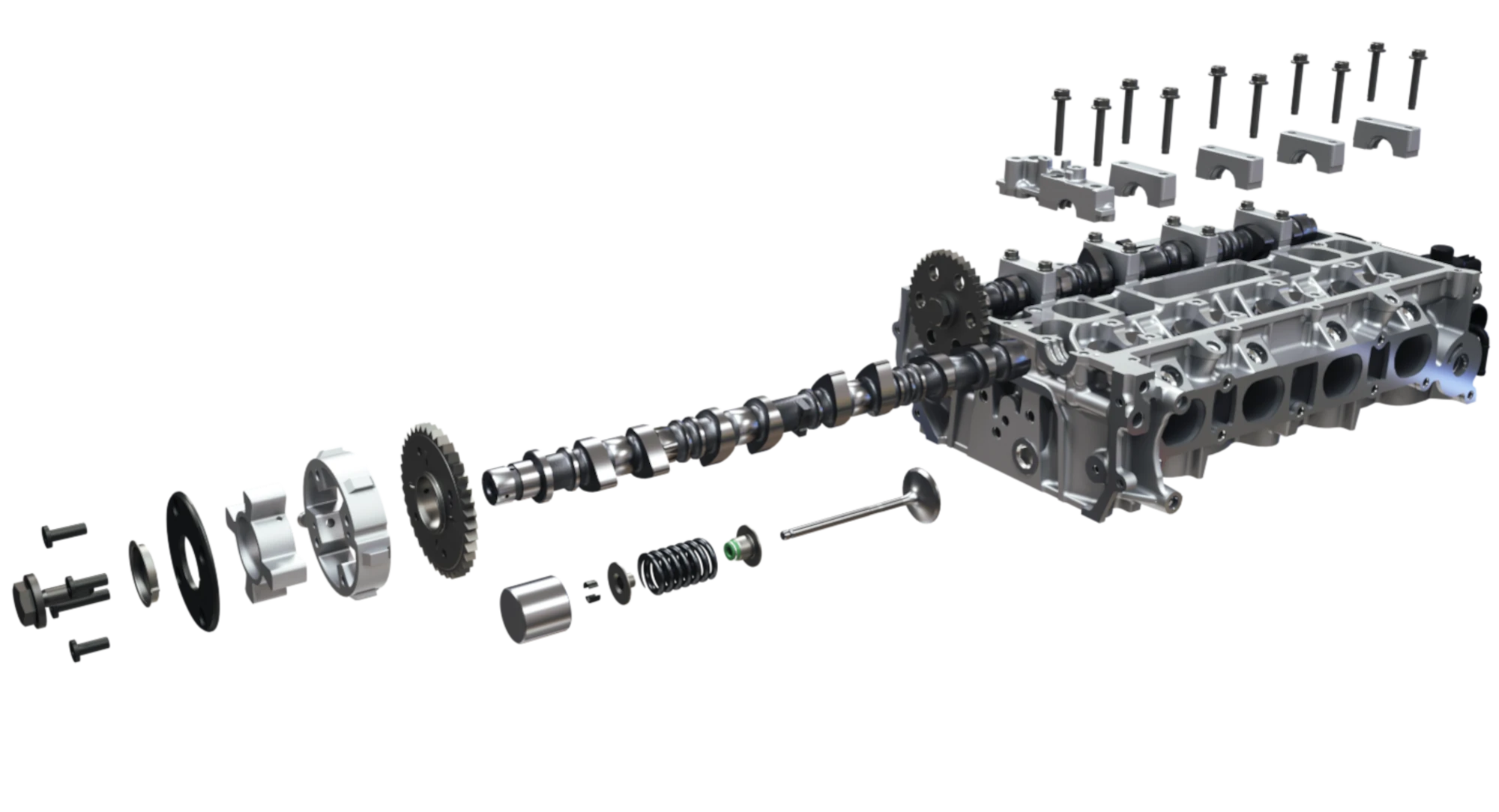 Exploded view of an engine head