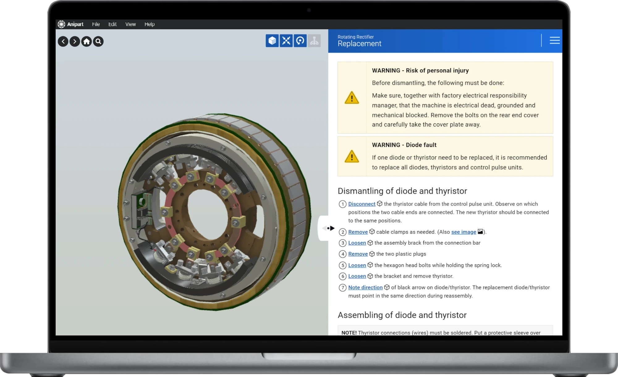 Anipart showing a brake assembly with part information