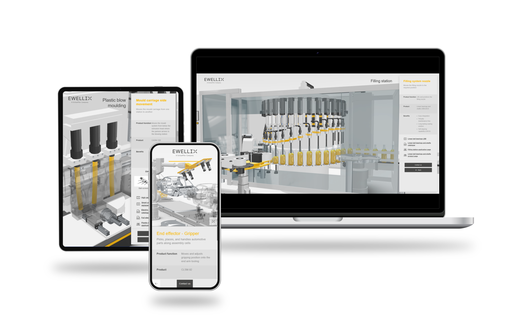 The same 3D configurator on laptop, tablet and phone