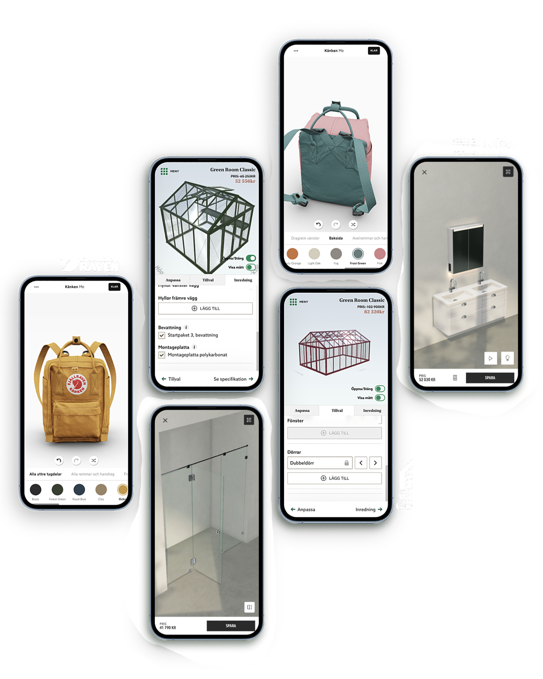 Phones showing Aniconfigurator experiences for different customers