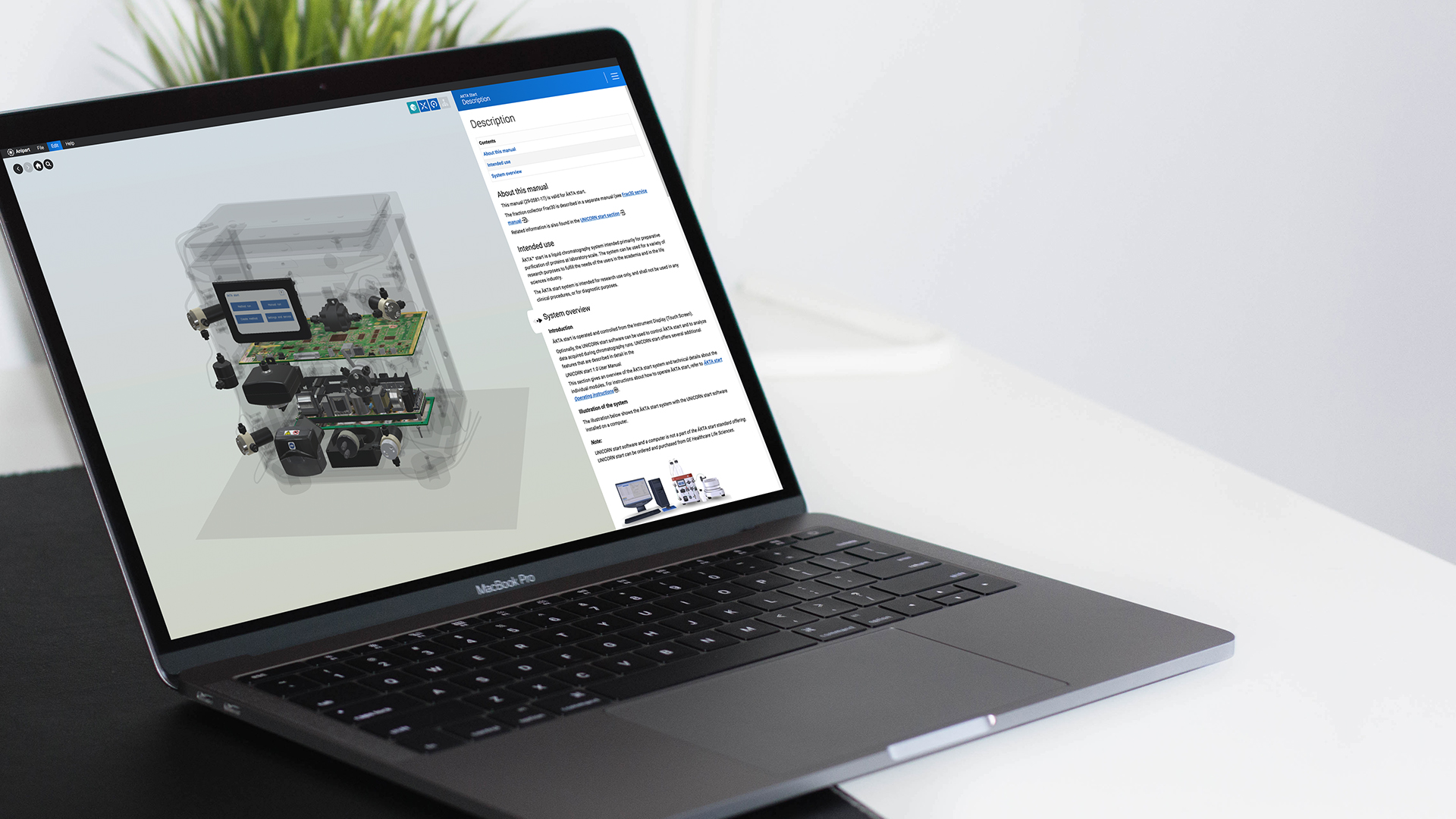 Anipart on a laptop showing an exploded 3D product with part information