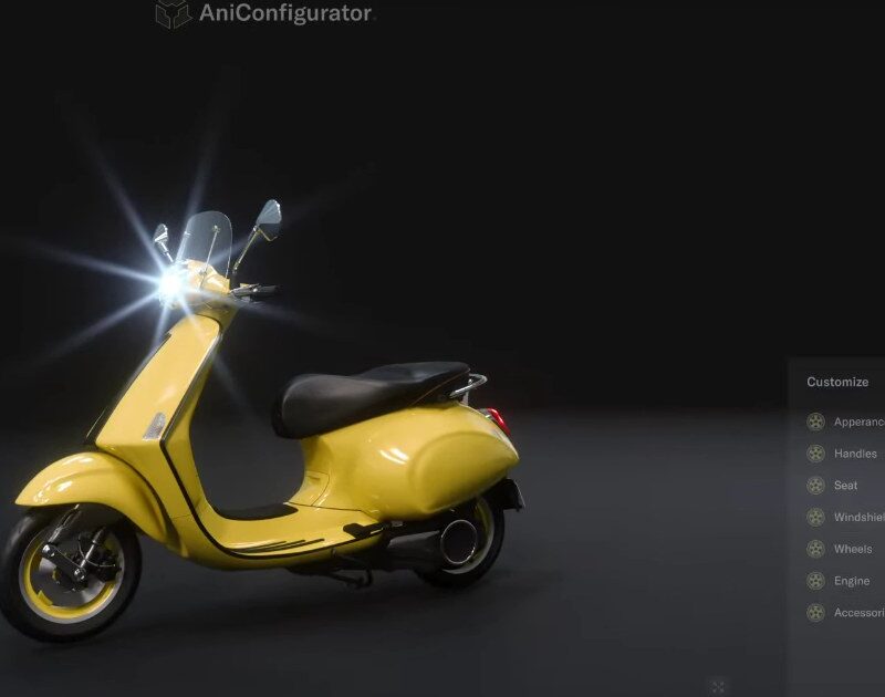 Aniconfigurator 3D product configurator showing a Vespa scooter