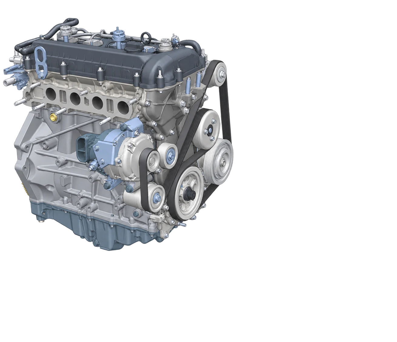 Anipart: engine shown whole and as an exploded view with numbered parts