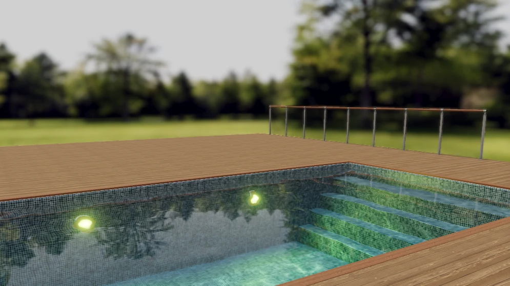 Pahlén pool configurator showing a pool with green mosaic tile
