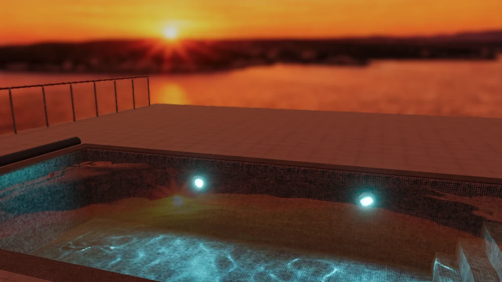 Pahlén pool configurator: Mediterranean villa at night