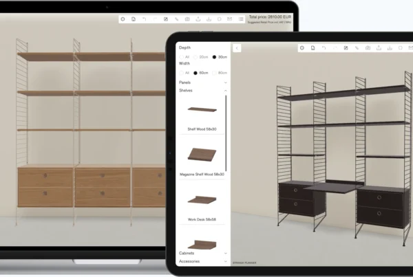 String shelving configurator by Animech on laptop, tablet and mobile