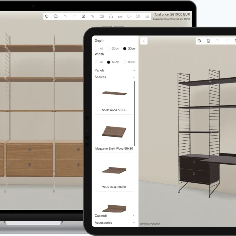 String shelving configurator by Animech on laptop, tablet and mobile